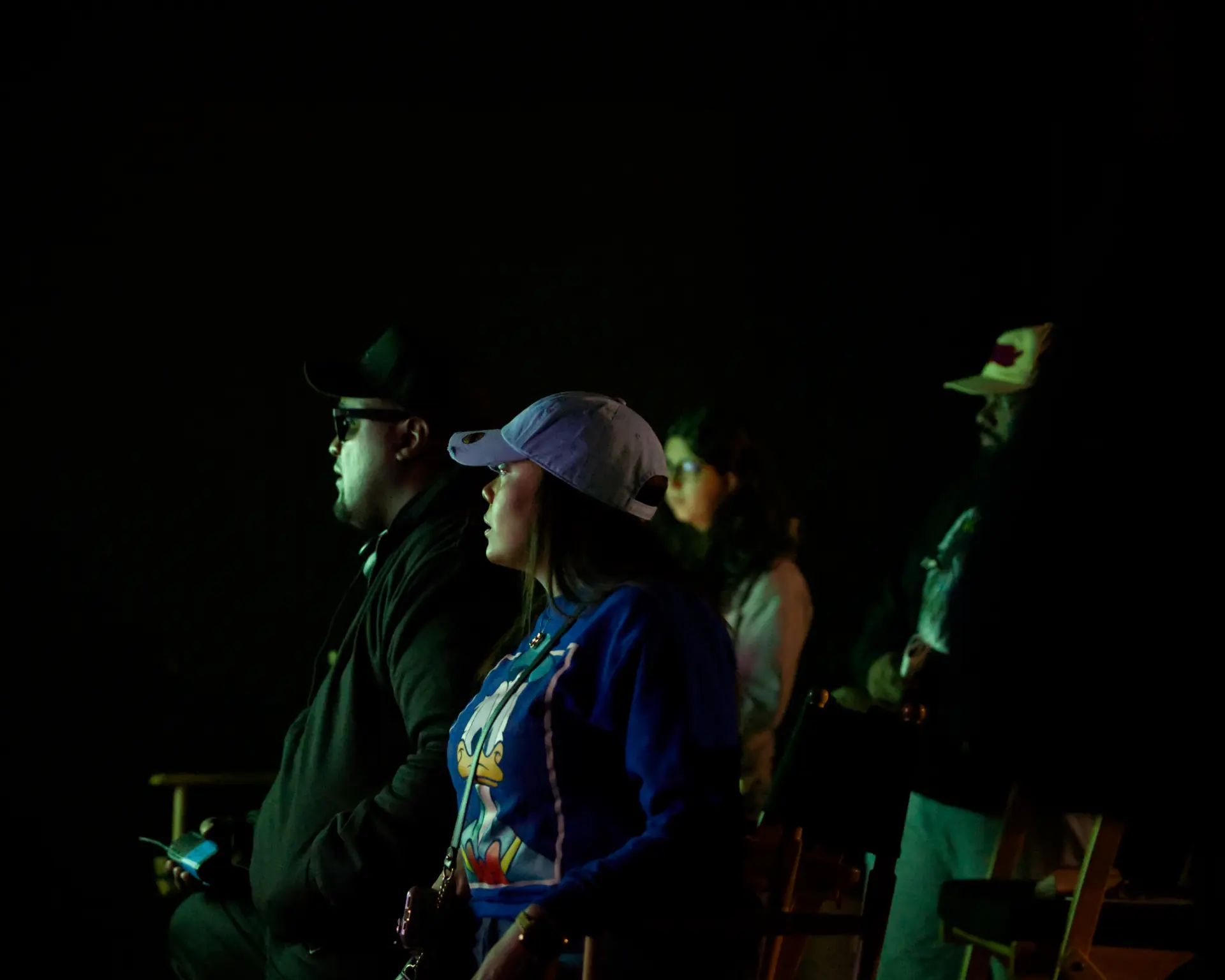 Crew watching a take from video village