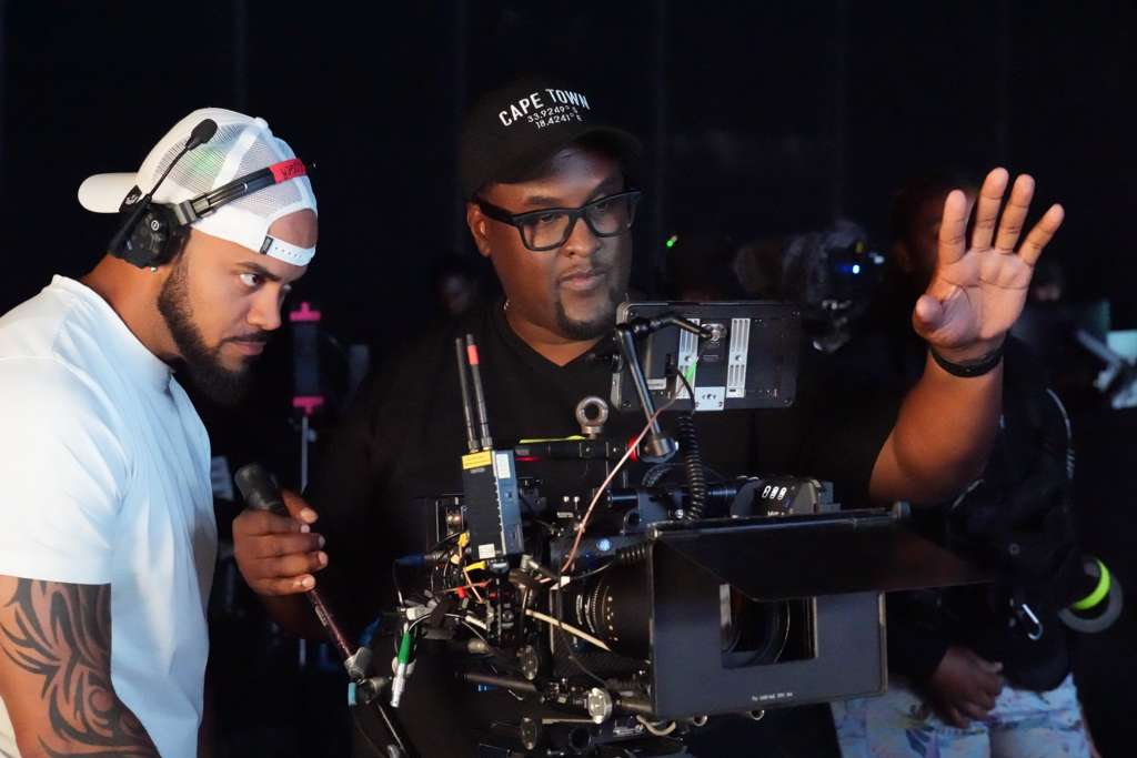 Camera team lining up a shot in Cape Town